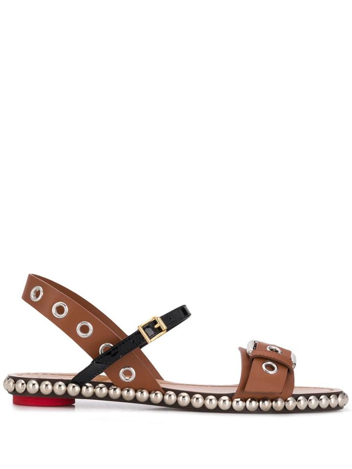 Marni Eyelet Embellished Sandals - Brown