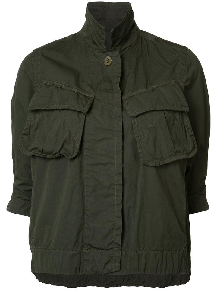 Sacai Cropped Military Jacket, Women's, Size: 2, Green, Cotton