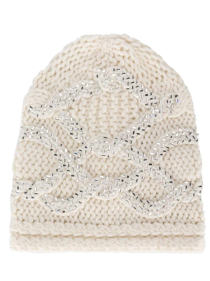 Ermanno Scervino Embroidered Beanie Hat - White