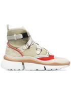Chloé Beige, Grey And Red Sonnie Suede Leather And Mesh High Top