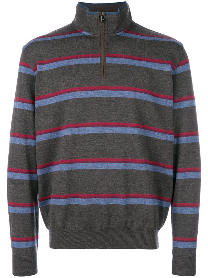 Paul & Shark Striped Zip Collar Sweater - Brown