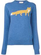 Maison Kitsuné Fox Intarsia Jumper, Women's, Size: Large, Blue, Wool