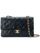 Chanel Vintage Quilted Cc Logo Double Flap Chain Shoulder Bag - Black