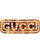 Gucci Tortoiseshell-effect Crystal Logo Hair Clip - Brown