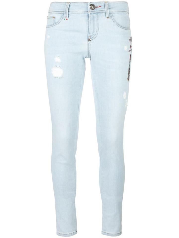 Philipp Plein Distressed Skinny Jeans, Women's, Size: 26, Blue, Cotton/spandex/elastane