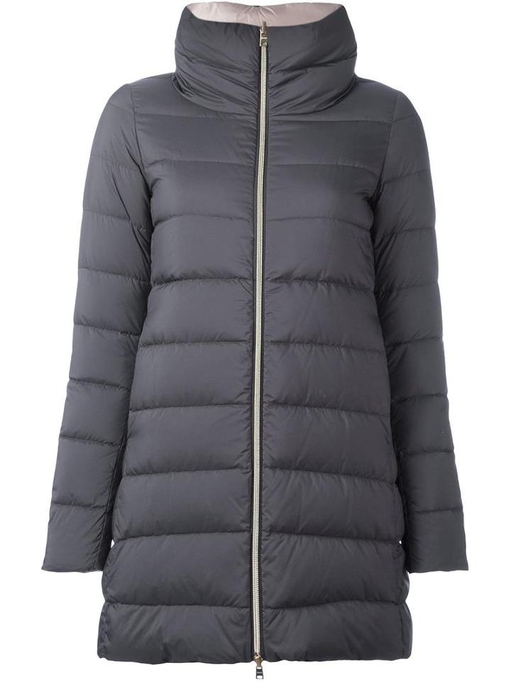 Herno Zip Up Padded Coat, Women's, Size: 38, Grey, Cotton/feather Down/polyamide/acetate