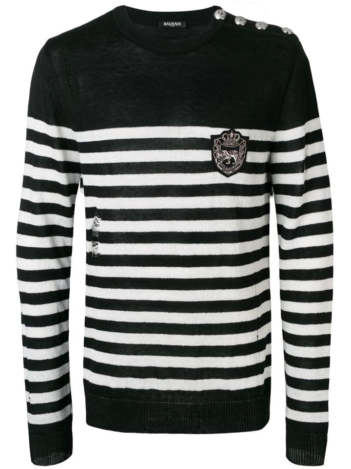 Balmain Striped Knit Jumper - Black