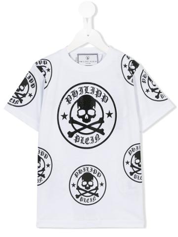 Philipp Plein Junior - Skull And Crossbones T-shirt - Kids - Cotton - 8 Yrs, White