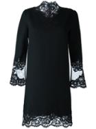 Ermanno Scervino Lace-trimmed Shift Dress, Women's, Size: 38, Black, Silk/cotton/polyamide/wool