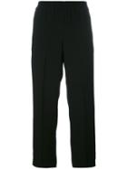 Tory Burch Elasticated Waist Cropped Trousers, Women's, Size: 8, Black, Polyester/triacetate