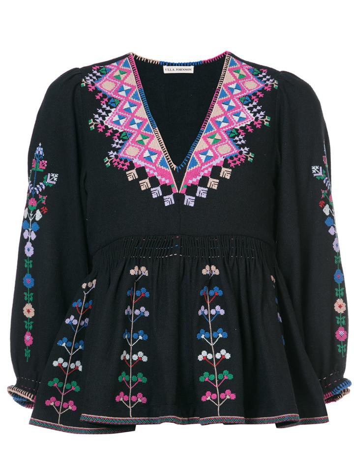Ulla Johnson Embroidered V-neck Top - Black