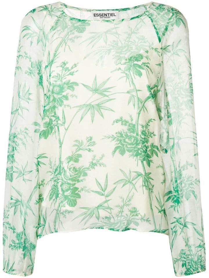 Essentiel Antwerp Silent Sheer Floral Top - Green