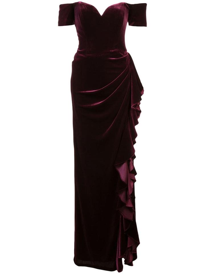 Badgley Mischka Off-shoulder Ruffle Gown - Pink & Purple