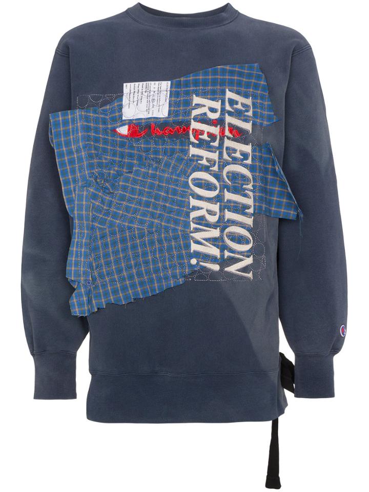Election Reform Embroidered Check Shirt Sweatshirt - Blue