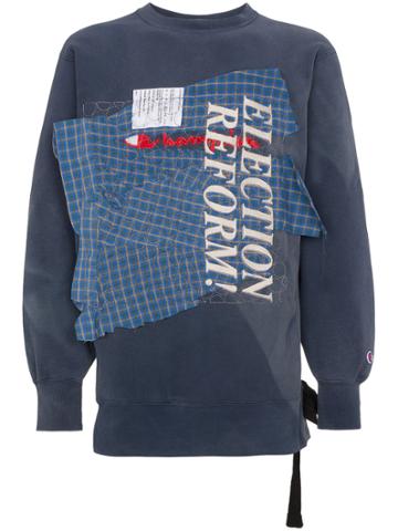 Election Reform Embroidered Check Shirt Sweatshirt - Blue