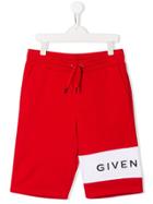 Givenchy Kids Contrast Logo Shorts - Red