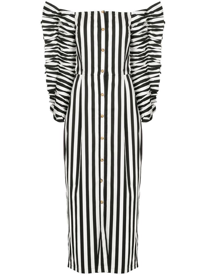 Anna October Striped Off-shoulder Dress - Black