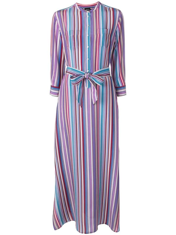 Aspesi Striped Long Belted Dress - Purple