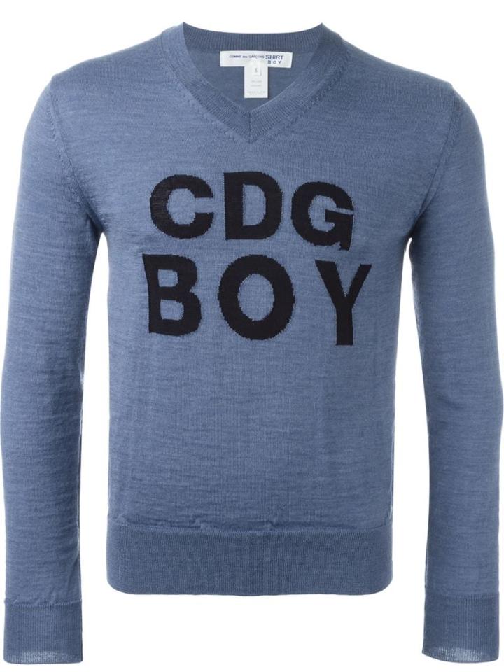 Comme Des Garçons Shirt Boy Logo Intarsia Jumper, Size: Small, Blue, Wool