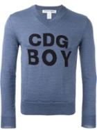 Comme Des Garçons Shirt Boy Logo Intarsia Jumper, Size: Small, Blue, Wool