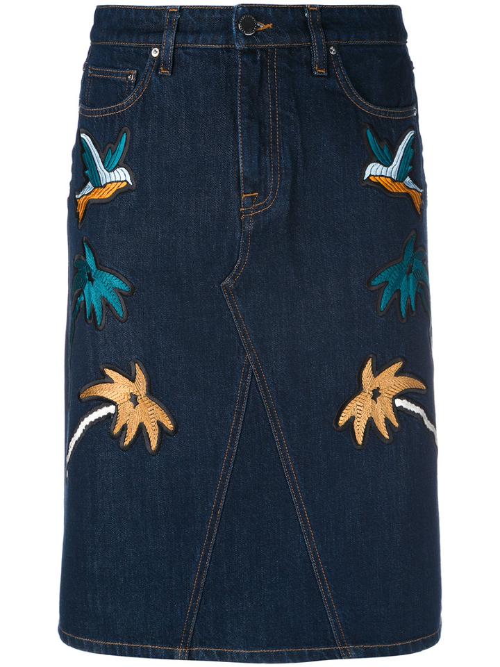 Victoria Victoria Beckham - Bird Patch Denim Pencil Skirt - Women - Cotton/polyester/lyocell - 8, Blue, Cotton/polyester/lyocell