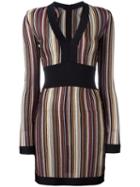 Balmain V-neck Striped Dress, Women's, Size: 40, Black, Viscose/cupro/polyester