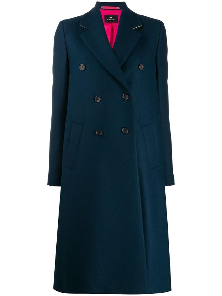 Ps Paul Smith Double-breasted Coat - Blue