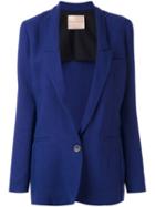 Erika Cavallini - One Button Blazer - Women - Linen/flax/cupro - 42, Blue, Linen/flax/cupro