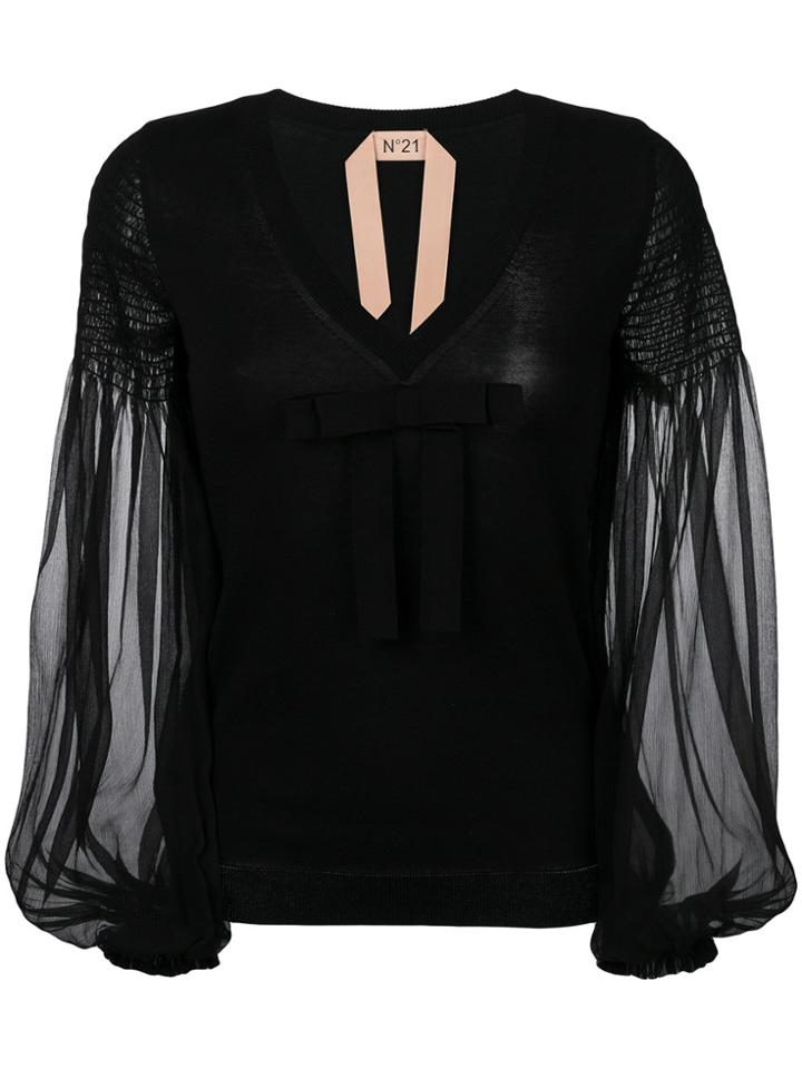 No21 Knitted Peasant Blouse - Black