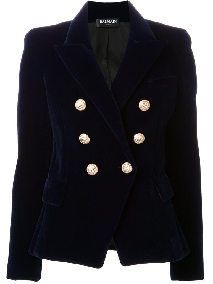 Balmain Double Breasted Blazer, Women's, Size: 42, Blue, Cotton/polyester/viscose