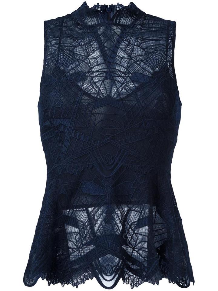Jonathan Simkhai Lace Collar Peplum Top, Women's, Size: 6, Blue, Polyester/nylon/spandex/elastane/silk
