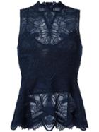 Jonathan Simkhai Lace Collar Peplum Top, Women's, Size: 6, Blue, Polyester/nylon/spandex/elastane/silk