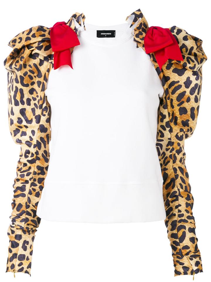 Leopard Print Detail Top - Women - Cotton/polyester - S, White, Cotton/polyester, Dsquared2