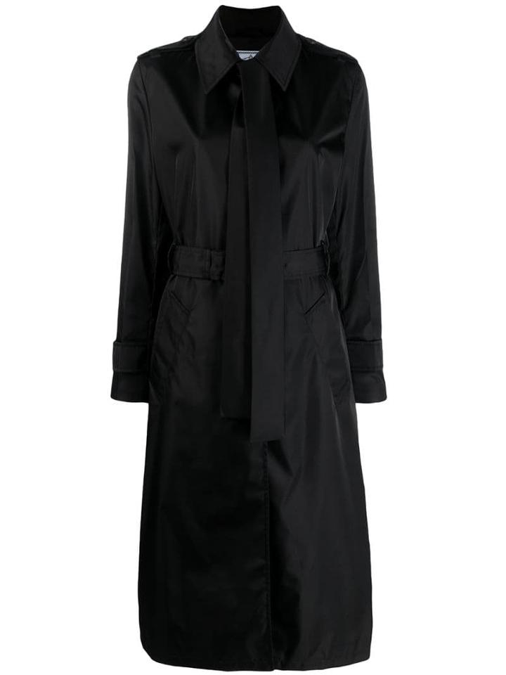 Prada Bow Detail Trench Coat - Black
