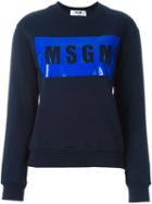 Msgm Logo Print Sweatshirt, Women's, Size: Xl, Blue, Cotton
