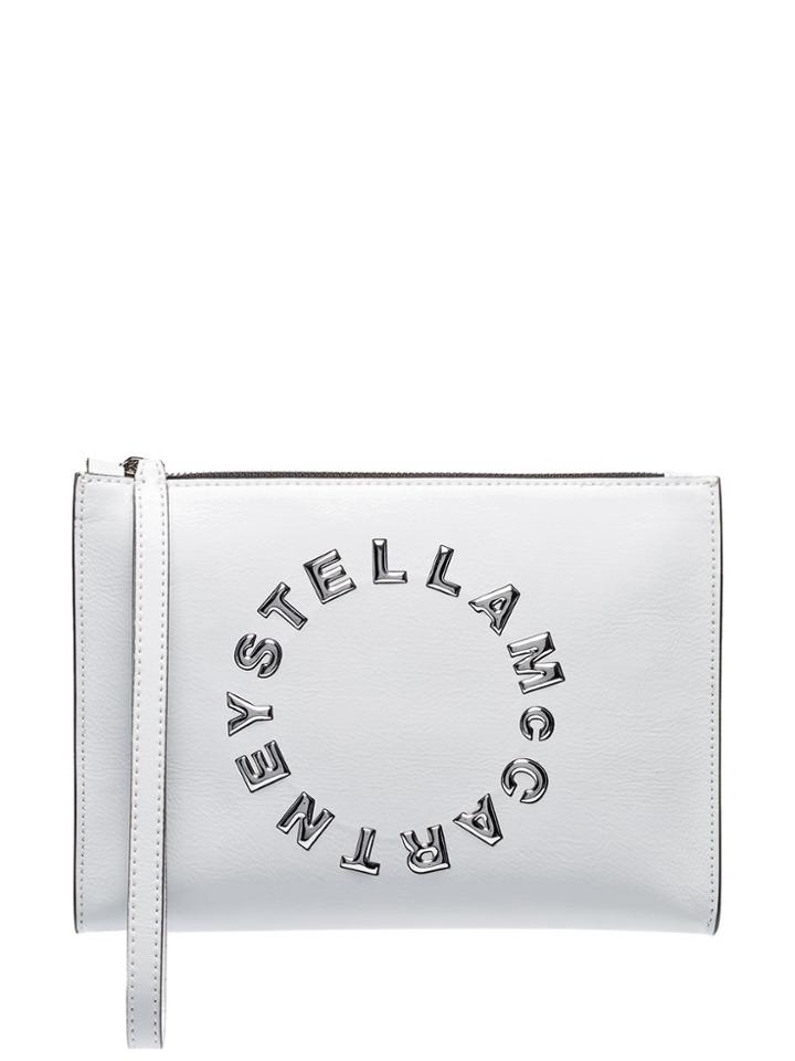 Stella Mccartney White Patent Logo Vegan Leather Clutch Bag