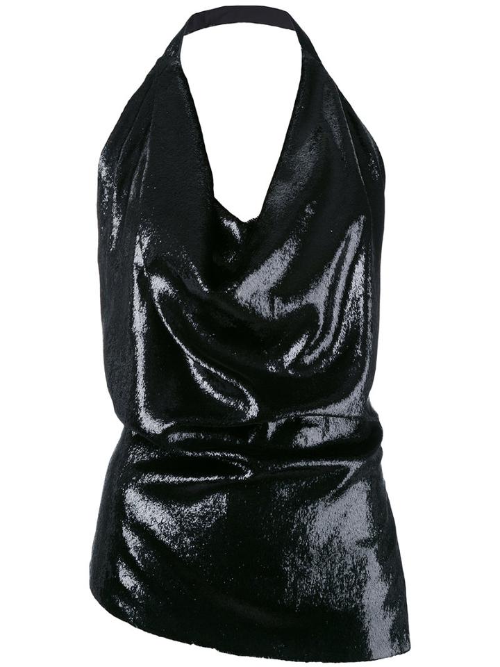 Lanvin - Halter Neck Top - Women - Silk/calf Leather/polyamide - 38, Black, Silk/calf Leather/polyamide