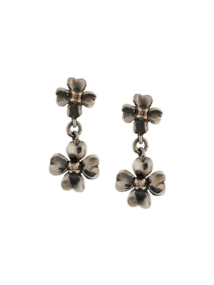 Ugo Cacciatori 9kt Gold And Diamond Tiny Clover Earrings - Metallic