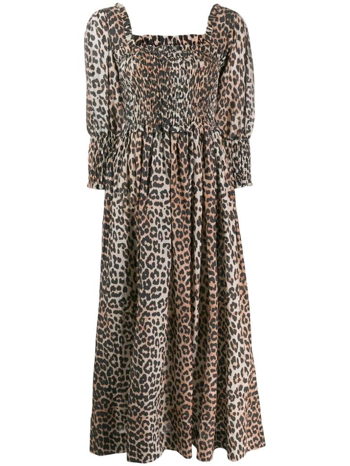 Ganni Leopard Print Maxi Dress - Black