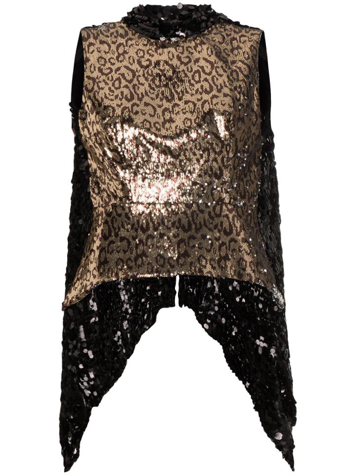 Halpern Leopard Sequin Open Back Top - Multicolour