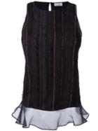 Brunello Cucinelli Textured Sheer Trim Top, Women's, Size: Small, Grey, Silk/brass