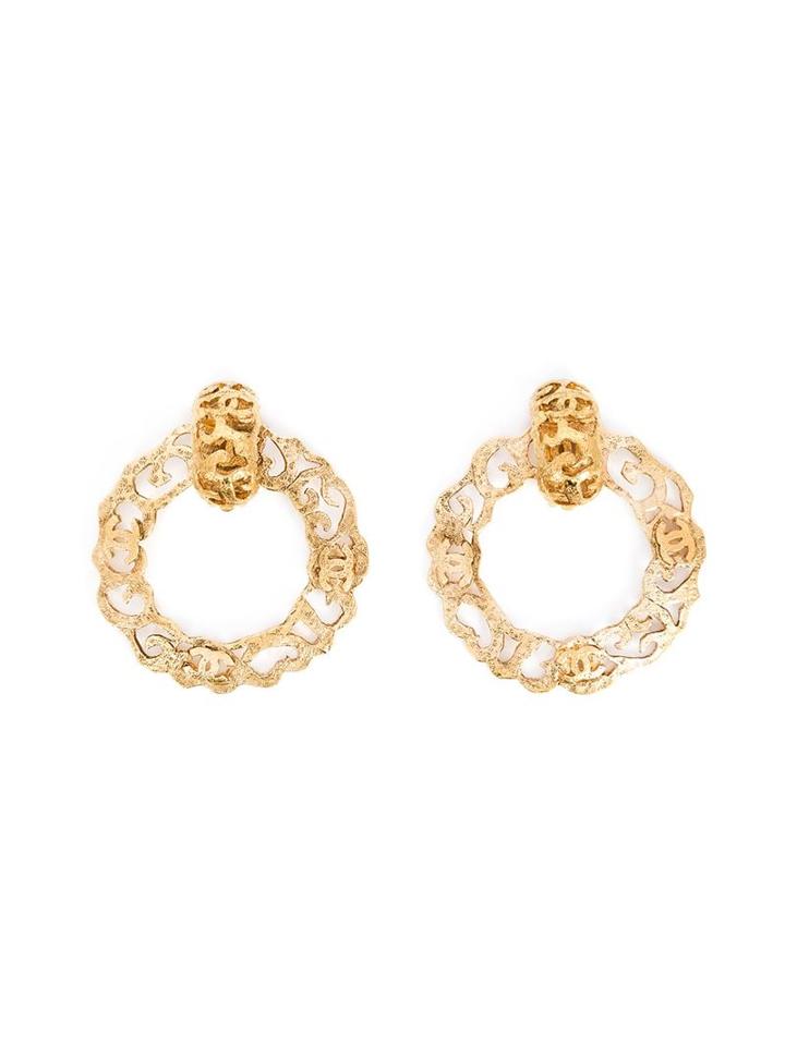 Chanel Vintage Logo Hoop Clip-on Earrings