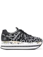 Premiata Beth Embroidered Platform Sneakers - Black