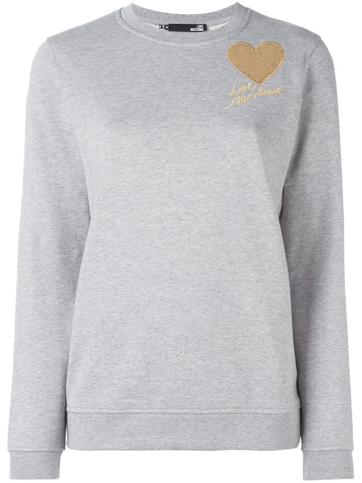 Love Moschino Sequined Logo Sweatshirt, Women's, Size: 44, Grey, Cotton
