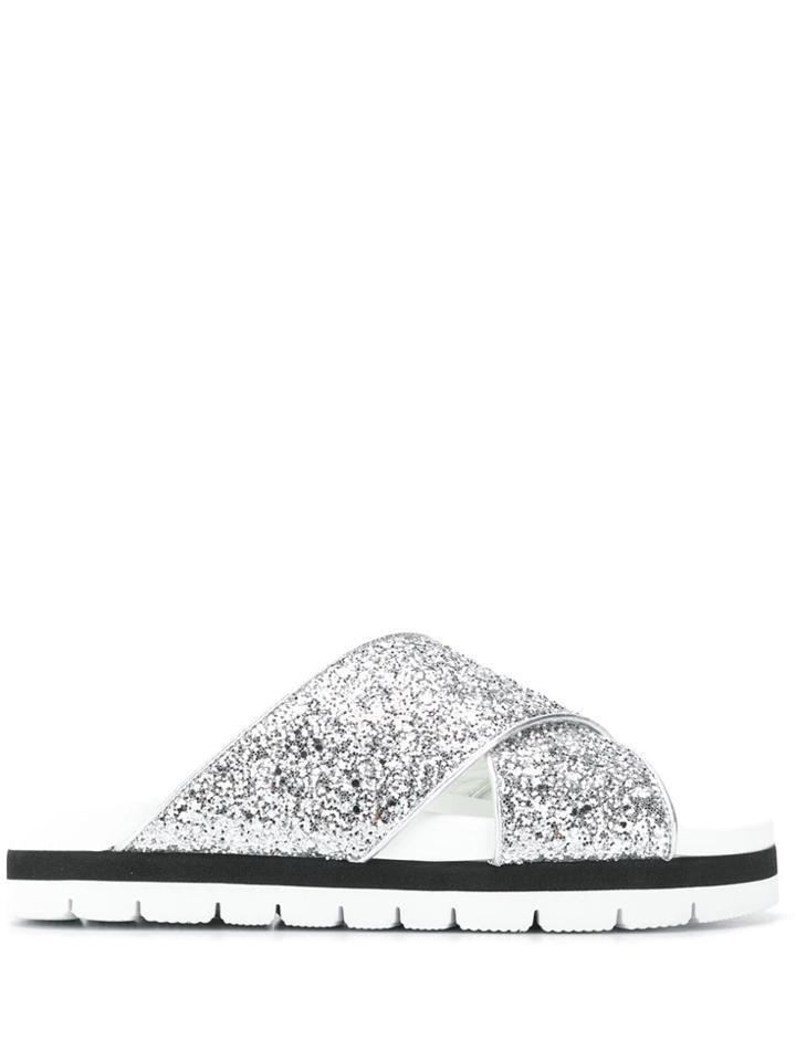 Msgm Glitter Slides - Silver
