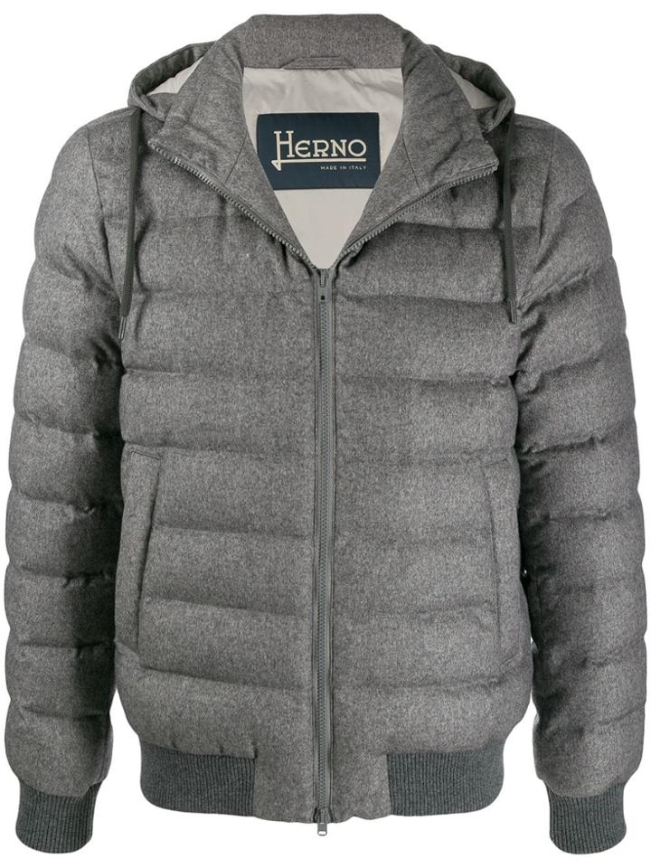 Herno Hooded Zip-up Padded Jacket - Grey