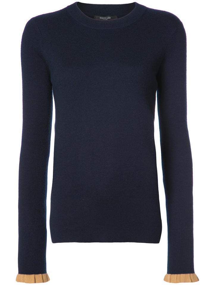 Derek Lam Crewneck Pullover With Contrast Ruffle Cuff - Blue