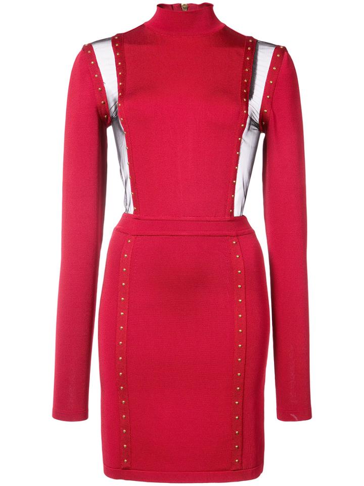 Balmain Sheer Panel Mini Dress - Red
