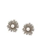 Oscar De La Renta Pearl Burst Button Earrings - Metallic