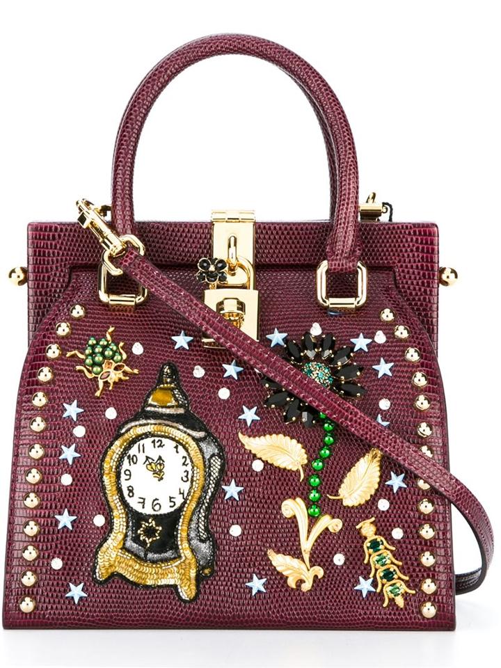 Dolce & Gabbana Clock & Flower Embellished Tote, Women's, Pink/purple